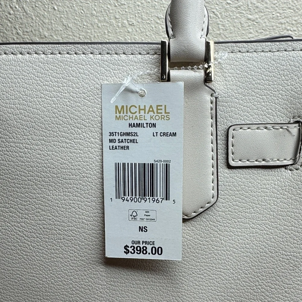 Michael Kors Hamilton Leather Medium Light Cream Satchel with Gold Accents - Picture 5 of 8